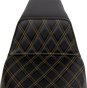 SADDLEMEN Step-Up Front Seat with Lattice Stitch and Gold Accents for FLH/FLT 2008-2023 (Part #808-07B-17207)