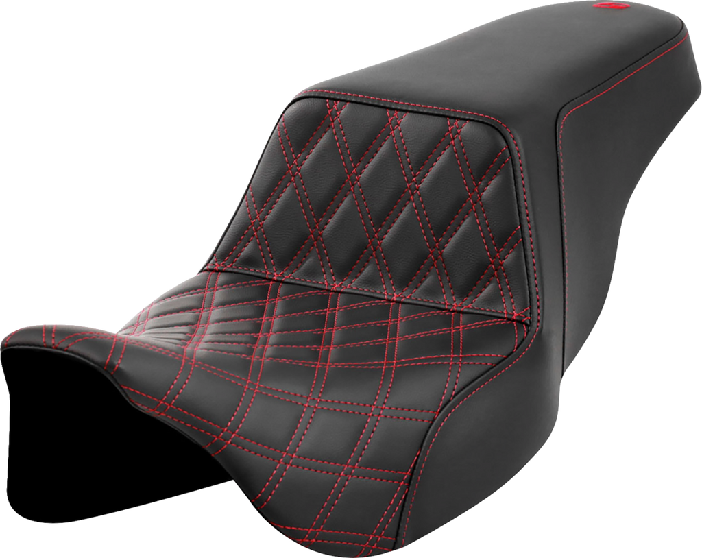 SADDLEMEN Step-Up Front Seat with Lattice Stitch and Red Stitch for Harley FLH/FLT 2008-2023 – Part 808-07B-17204