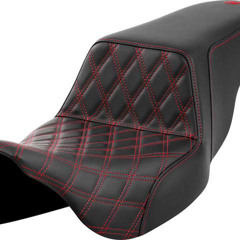 SADDLEMEN Step-Up Front Seat with Lattice Stitch and Red Stitch for Harley FLH/FLT 2008-2023 – Part 808-07B-17204