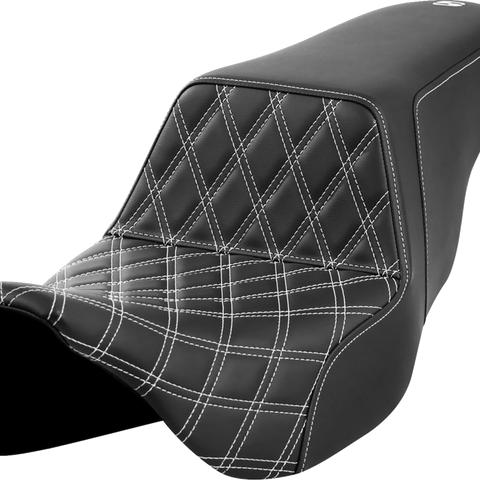 SADDLEMEN Step-Up Seat - Front Lattice Stitch - White Stitch - FLH/FLT '08-'23 A808-07B-172WHI - Team Dream Rides