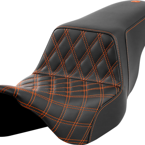 SADDLEMEN Step-Up Seat - Front Lattice Stitch - Orange Stitch - FLH/FLT '08-'23 A808-07B-172ORA - Team Dream Rides