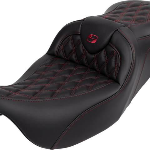 SADDLEMEN Roadsofa* Seat - with Backrest - Wine Berry Stitch - FL '08-'23 A808-07R-182BUR - Team Dream Rides