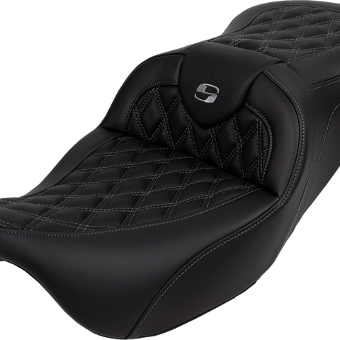 SADDLEMEN Roadsofa* Seat - with Backrest - Dark Gray Stitch - FL '08-'23 A808-07R-182GRE - Team Dream Rides