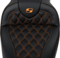 SADDLEMEN Roadsofa* Seat - with Backrest - Orange Stitch - FL '08-'23 A808-07R-182ORA - Team Dream Rides