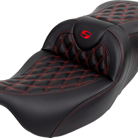 SADDLEMEN Roadsofa* Seat - with Backrest - Red Stitch - FL '08-'23 A808-07R-182RED - Team Dream Rides