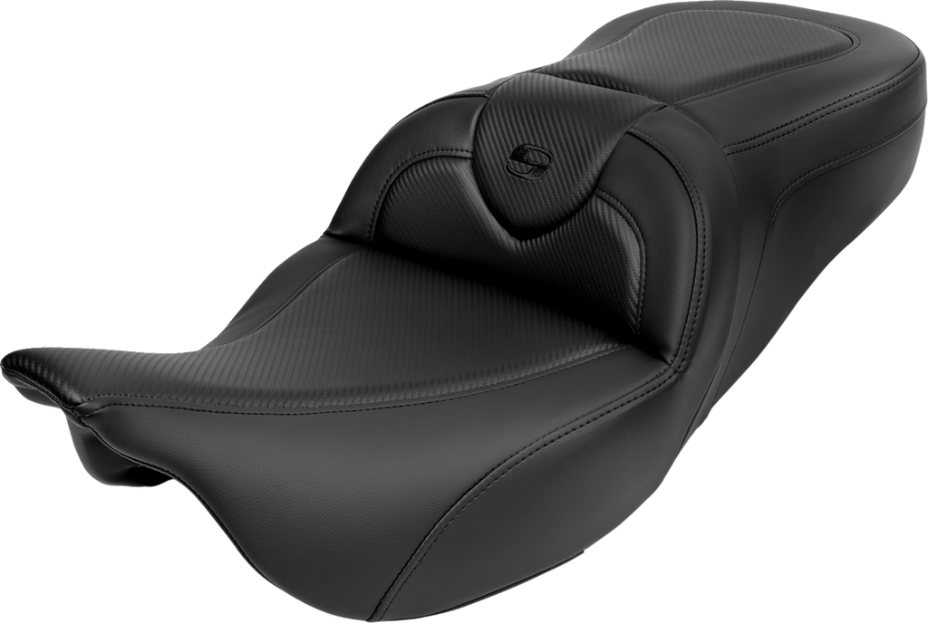 SADDLEMEN Roadsofa* Seat - with Backrest - Carbon Fiber - Black Stitch - FL '08-'19 A808-07R-185BLK