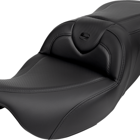 SADDLEMEN Roadsofa* Seat - with Backrest - Carbon Fiber - Black Stitch - FL '08-'19 A808-07R-185BLK - Team Dream Rides