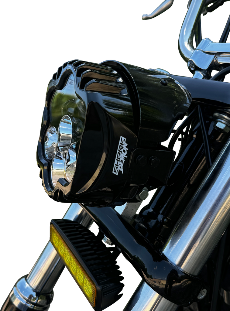 CUSTOM DYNAMICS LED Headlight - Shark Demon* - Pedestal Mount SD2-PM-W