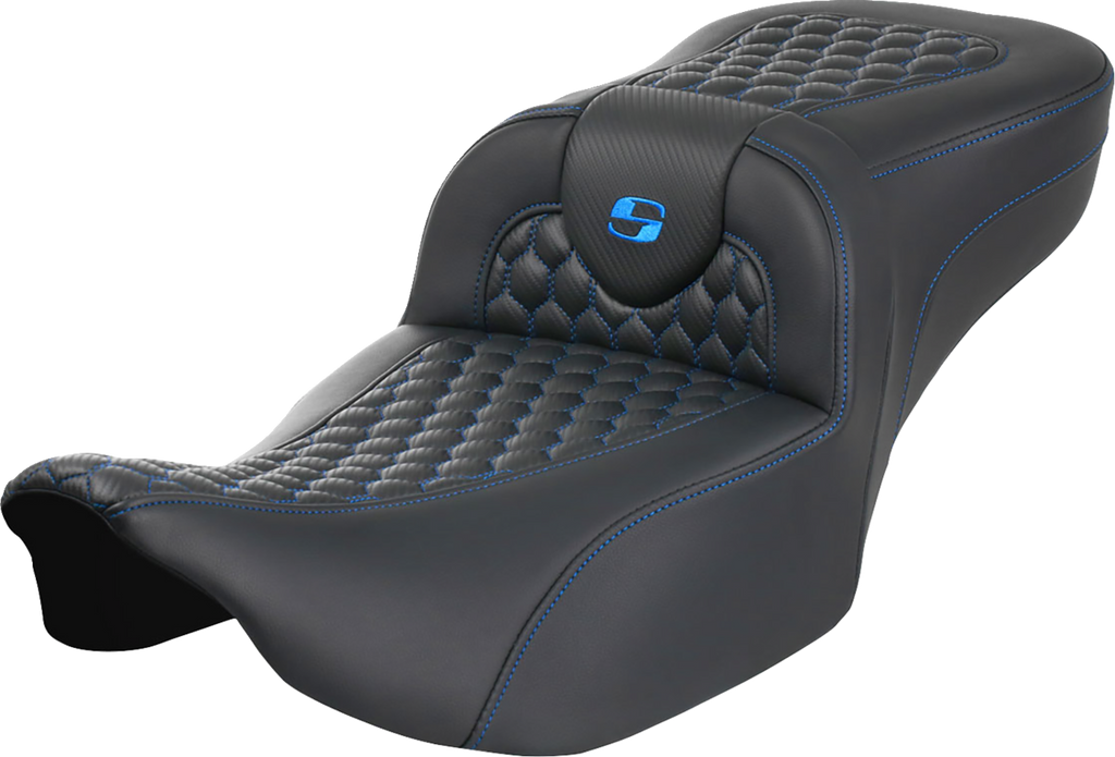 SADDLEMEN Roadsofa* Extended Reach Seat - without Backrest - Honeycomb - Blue Stitch - FLTR/FLHX '23-'24 823-07-19001 - Team Dream Rides