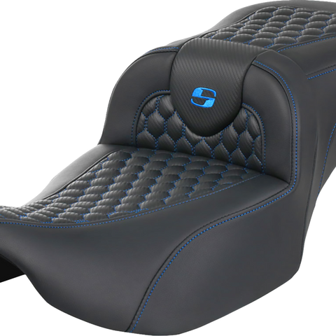 SADDLEMEN Roadsofa* Extended Reach Seat - without Backrest - Honeycomb - Blue Stitch - FLTR/FLHX '23-'24 823-07-19001 - Team Dream Rides