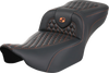 SADDLEMEN Roadsofa* Extended Reach Seat - without Backrest - Honeycomb - Orange Stitch - FLTR/FLHX '23-'24 823-07-19003 - Team Dream Rides