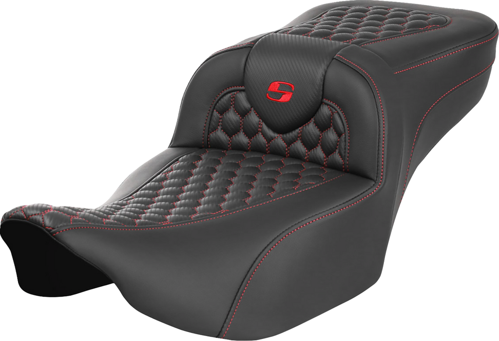 SADDLEMEN Roadsofa* Extended Reach Seat - without Backrest - Honeycomb - Red Stitch - FLTR/FLHX '23-'24 823-07-19004 - Team Dream Rides