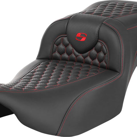 SADDLEMEN Roadsofa* Extended Reach Seat - without Backrest - Honeycomb - Red Stitch - FLTR/FLHX '23-'24 823-07-19004 - Team Dream Rides