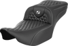 SADDLEMEN Roadsofa™ Extended Reach Seat for FLTR/FLHX 2023-2024 – Honeycomb White Stitch with Saddlehyde Cover