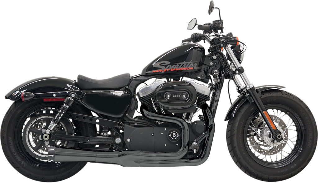 BASSANI XHAUST Mega Power Exhaust for Harley XL 2004-2013 with Mid/Forward Controls - Black, Part No. 1X22RB