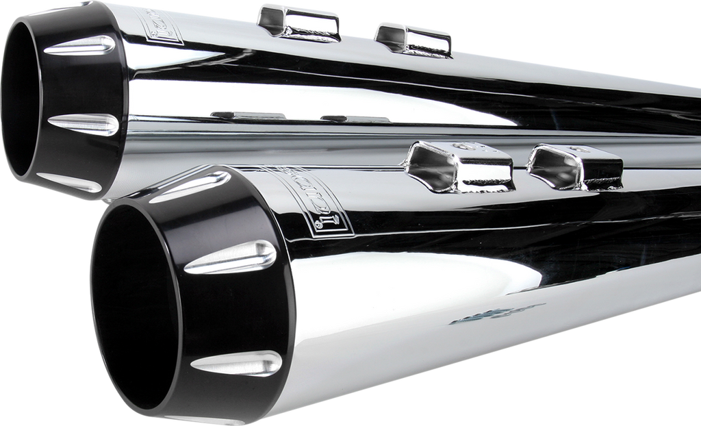 BASSANI XHAUST Megaphone Mufflers FLH-517RL for Harley Davidson - Chrome and Black Finish