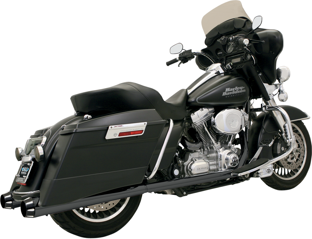 BASSANI XHAUST Megaphone Mufflers FLH-517LRB for Harley Davidson – Black/Black Fluted Design with Performance Baffle