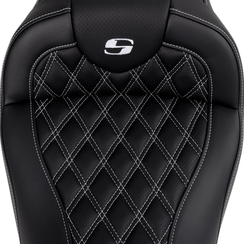 SADDLEMEN Roadsofa* Seat - with Backrest - White Stitch - FL '08-'23 A808-07R-182WHI - Team Dream Rides