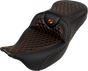 SADDLEMEN RoadSofa™ Seat with Honeycomb Cover - Orange Stitch - FLH/FLT 2008-2023 Part 808-07B-18903