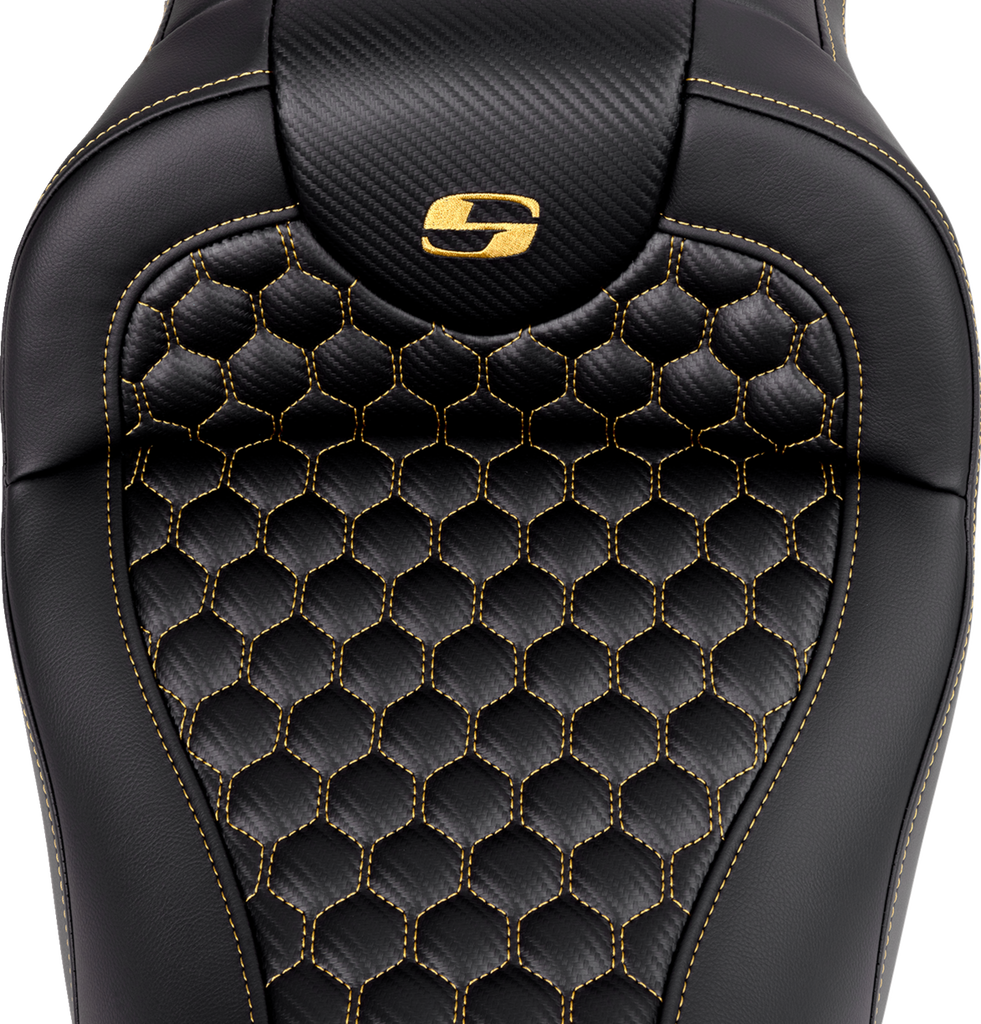 SADDLEMEN RoadSofa* Seat - Honeycomb - Gold Stitch - without Backrest - FLH/FLT '08-'23 A808-07B-189GOL