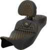 SADDLEMEN RoadSofa* Seat - Honeycomb - Gold Stitch - with Backrest - Extended Reach - FLH/FLT '08-'23 A808-07R-190GOL