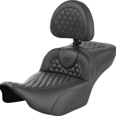 SADDLEMEN Roadsofa* Extended Reach Seat - with Backrest - Honeycomb - FLTR/FLHX '23-'24 823-07-190B0 - Team Dream Rides