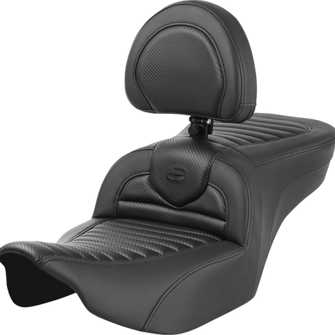 SADDLEMEN Roadsofa* Seat - with Backrest - Tuck-n-Roll - Carbon Fiber - FLTR/FLHX '23-'24 823-07-204B0 - Team Dream Rides