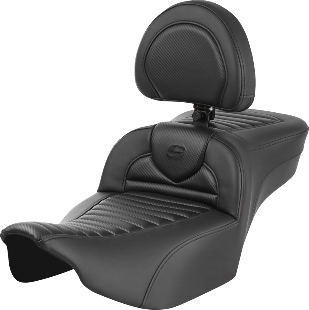 SADDLEMEN Roadsofa* Extended Reach Seat - with Backrest - Tuck-n-Roll - Carbon Fiber - FLTR/FLHX '23-'24 823-07-205B0 - Team Dream Rides