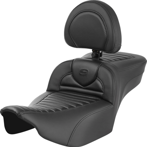 SADDLEMEN Roadsofa* Extended Reach Seat - with Backrest - Tuck-n-Roll - Carbon Fiber - FLTR/FLHX '23-'24 823-07-205B0 - Team Dream Rides