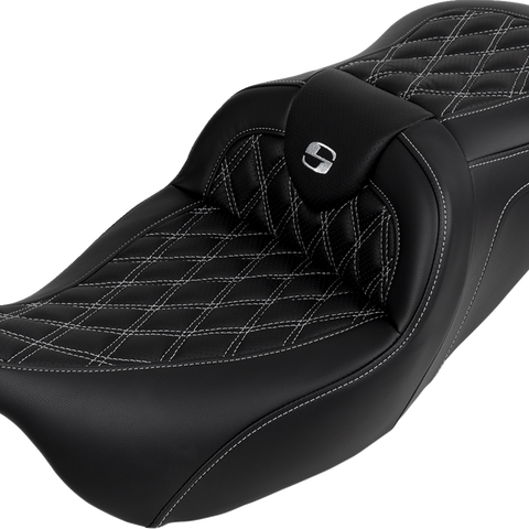 SADDLEMEN Roadsofa* Seat - with Backrest - Silver Stitch - FL '08-'23 A808-07R-182SIL - Team Dream Rides