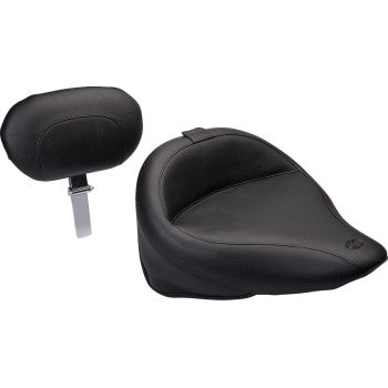 MUSTANG Wide Solo Seat - With Backrest - Vintage - Black - Smooth - FLST '00-'05 79121 - Team Dream Rides
