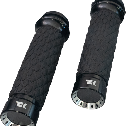 KHROME WERKS Grips - Turbine - Custom Contour - Diamond - Black 500330 - Team Dream Rides
