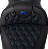 SADDLEMEN Roadsofa* Seat - with Backrest - Blue Stitch - FL '08-'23 A808-07R-182BLU