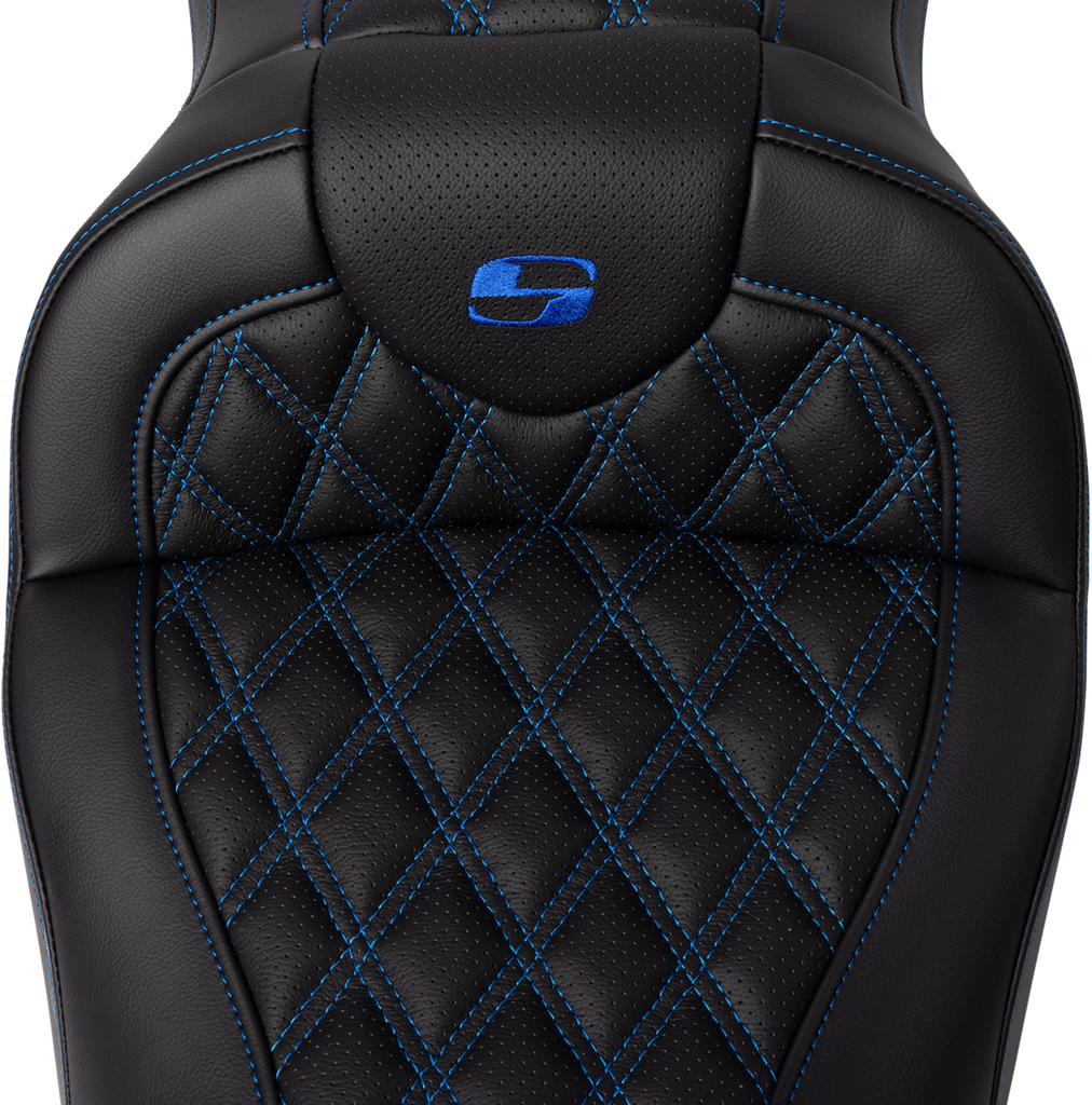 SADDLEMEN Roadsofa* Seat - with Backrest - Blue Stitch - FL '08-'23 A808-07R-182BLU