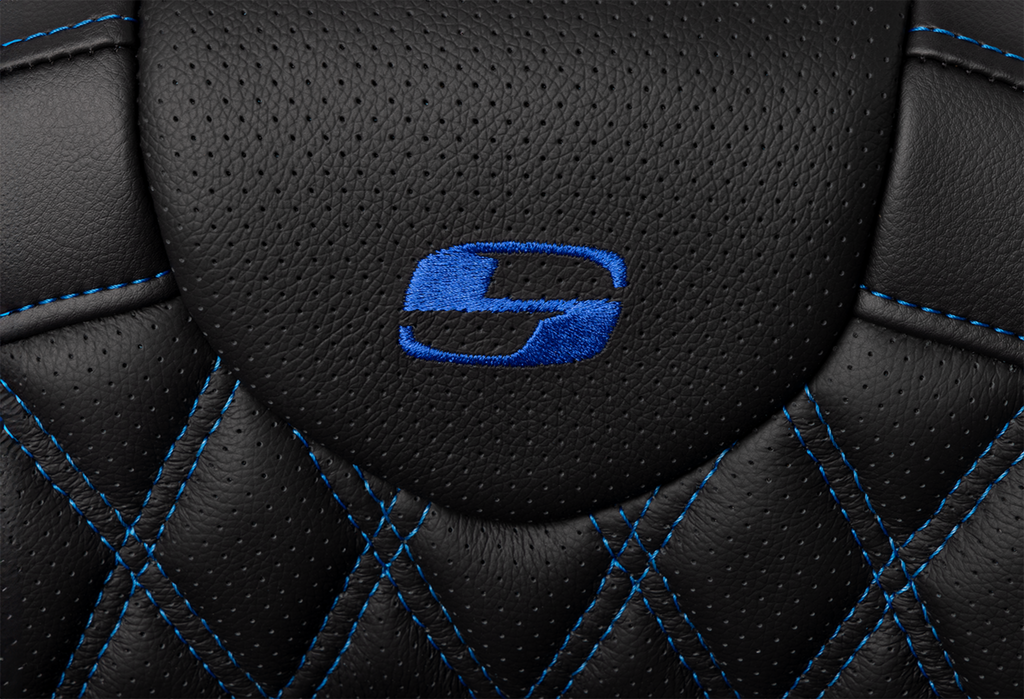 SADDLEMEN Roadsofa* Seat - with Backrest - Blue Stitch - FL '08-'23 A808-07R-182BLU