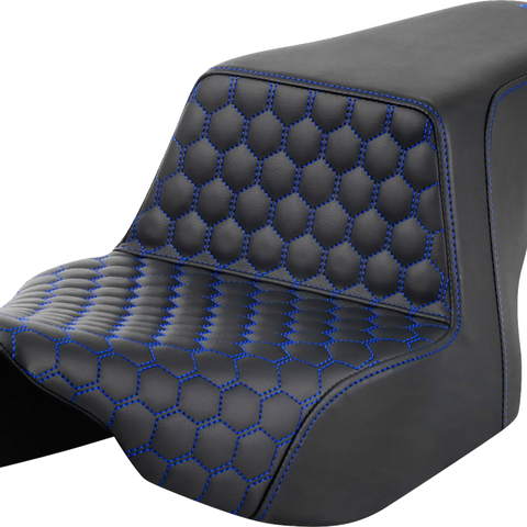 SADDLEMEN Step-Up Seat - Front Honeycomb - Blue Stitching - FL '23-'24 823-07-17701 - Team Dream Rides