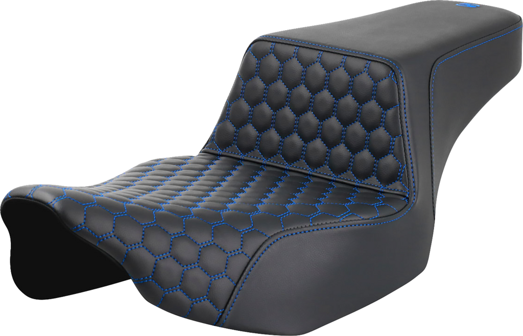 SADDLEMEN Step-Up Seat - Extended Reach - Front Honeycomb - Blue Stitch - FL '23-'24 823-07-17801 - Team Dream Rides
