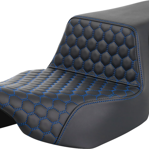 SADDLEMEN Step-Up Seat - Extended Reach - Front Honeycomb - Blue Stitch - FL '23-'24 823-07-17801 - Team Dream Rides