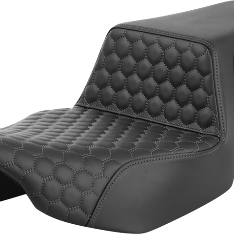 SADDLEMEN Step-Up Seat - Extended Reach - Front Honeycomb - Gray Stitch - FL '23-'24 823-07-17802 - Team Dream Rides