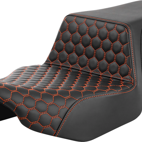 SADDLEMEN Step-Up Seat - Extended Reach - Front Honeycomb - Orange Stitch - FL '23-'24 823-07-17803 - Team Dream Rides