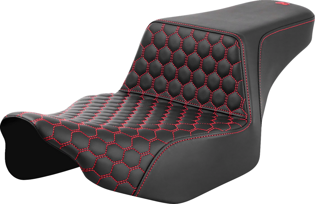 SADDLEMEN Step-Up Seat - Extended Reach - Front Honeycomb - Red Stitch - FL '23-'24 823-07-17804