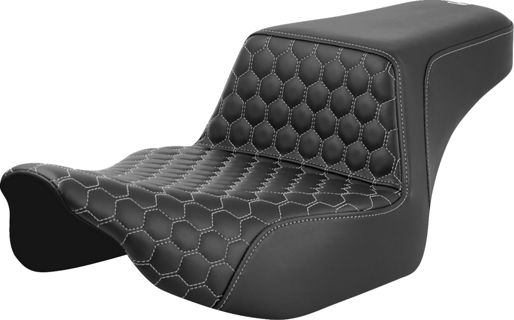 SADDLEMEN Step-Up Seat - Extended Reach - Front Honeycomb - Silver Stitch - FL '23-'24 823-07-17805