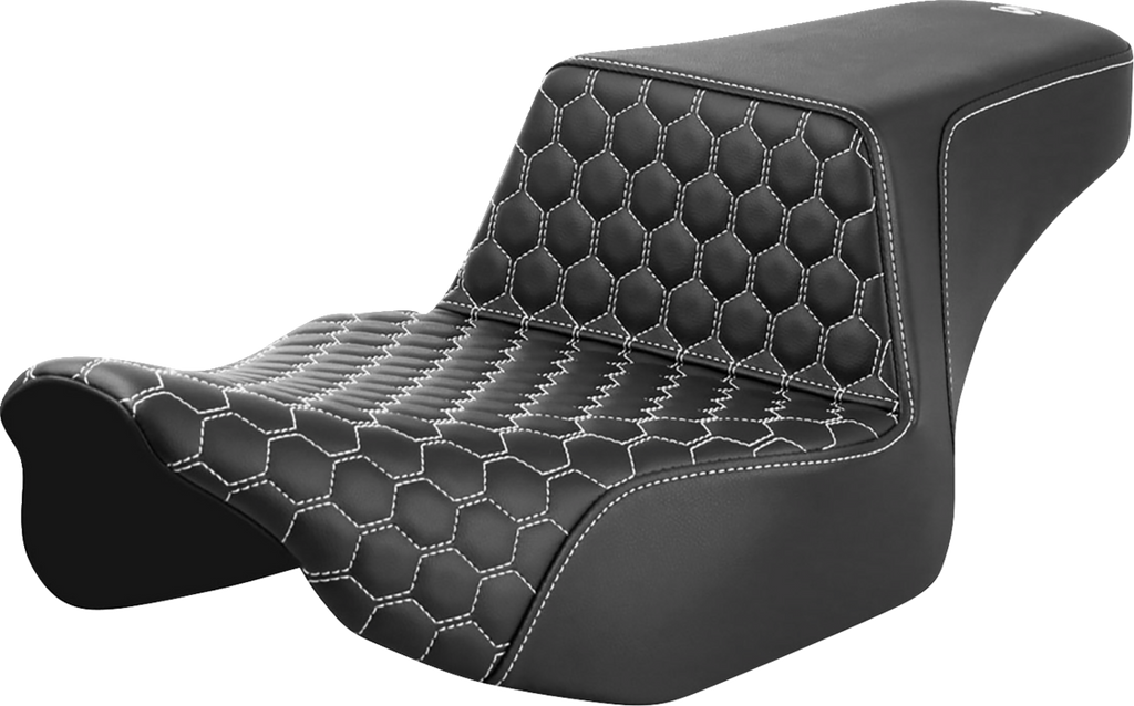 SADDLEMEN Step-Up Seat - Extended Reach - Front Honeycomb - White Stitch - FL '23-'24 823-07-17806 - Team Dream Rides