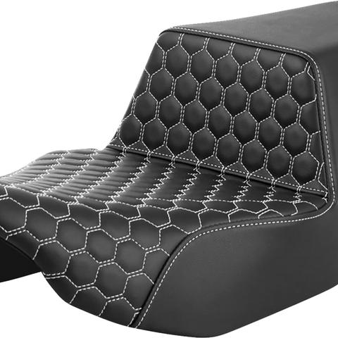 SADDLEMEN Step-Up Seat - Extended Reach - Front Honeycomb - White Stitch - FL '23-'24 823-07-17806 - Team Dream Rides