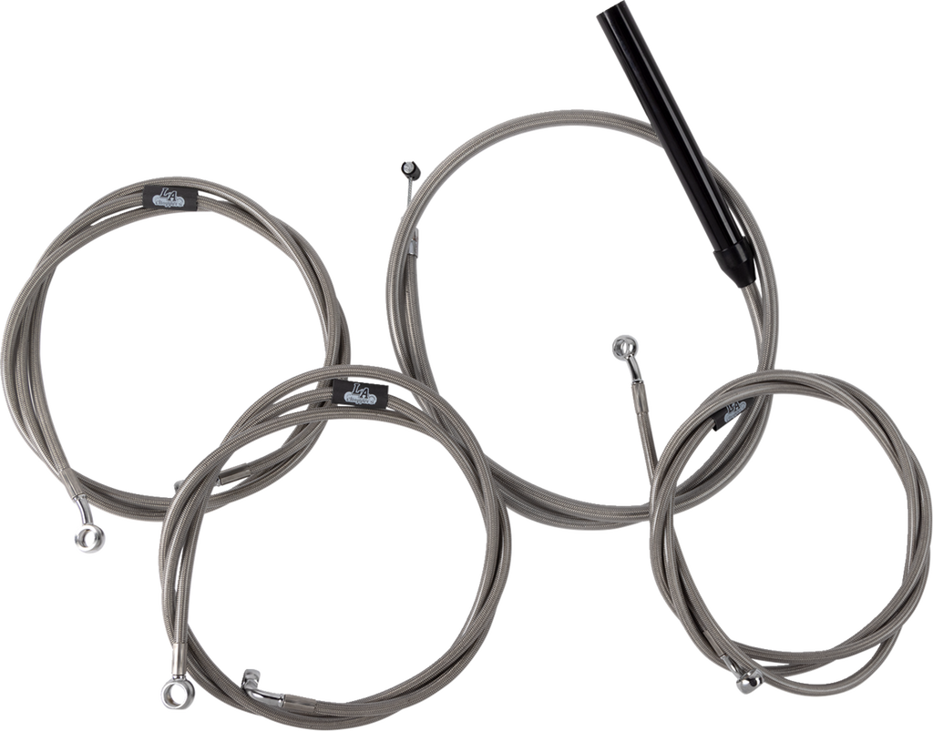 LA CHOPPERS Handlebar Cable/Brake Line Kit - Complete - 12" - 14" Handlebars - Stainless LA-8059KT2-13 - Team Dream Rides