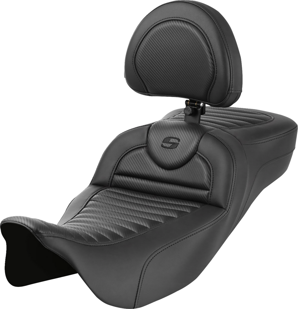 SADDLEMEN Roadsofa* Extended Reach Seat - with Backrest - Tuck-n-Roll - Carbon Fiber 808-07B-205B0 - Team Dream Rides