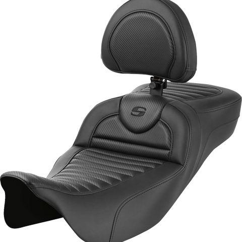 SADDLEMEN Roadsofa* Extended Reach Seat - with Backrest - Tuck-n-Roll - Carbon Fiber 808-07B-205B0 - Team Dream Rides