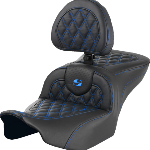 SADDLEMEN RoadSofa* Seat - with Backrest - Lattice Stitch - Blue Stitch - FLTR/FLHX '23-'24 823-07-182B1 - Team Dream Rides