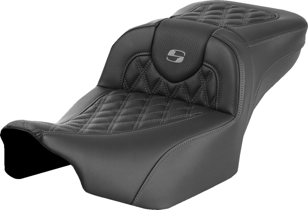 SADDLEMEN Roadsofa* Extended Reach Seat - without Backrest - Lattice Stitch - Gray Stitch - FLTR/FLHX '23-'24 823-07-18402