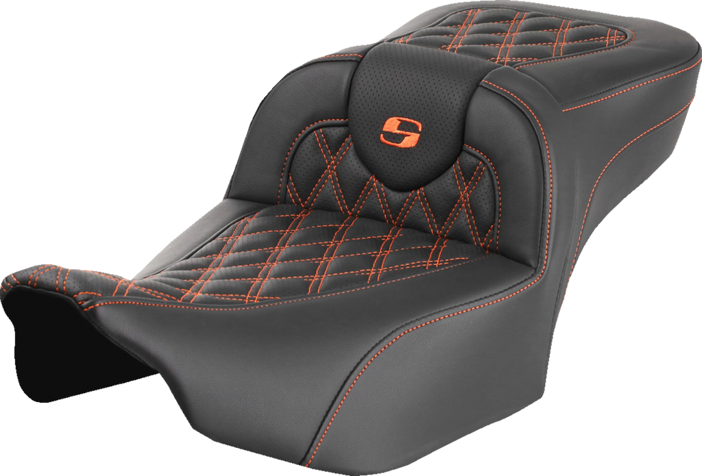 SADDLEMEN Roadsofa* Extended Reach Seat - without Backrest - Lattice - Orange Stitch - FLTR/FLHX '23-'24 823-07-18403